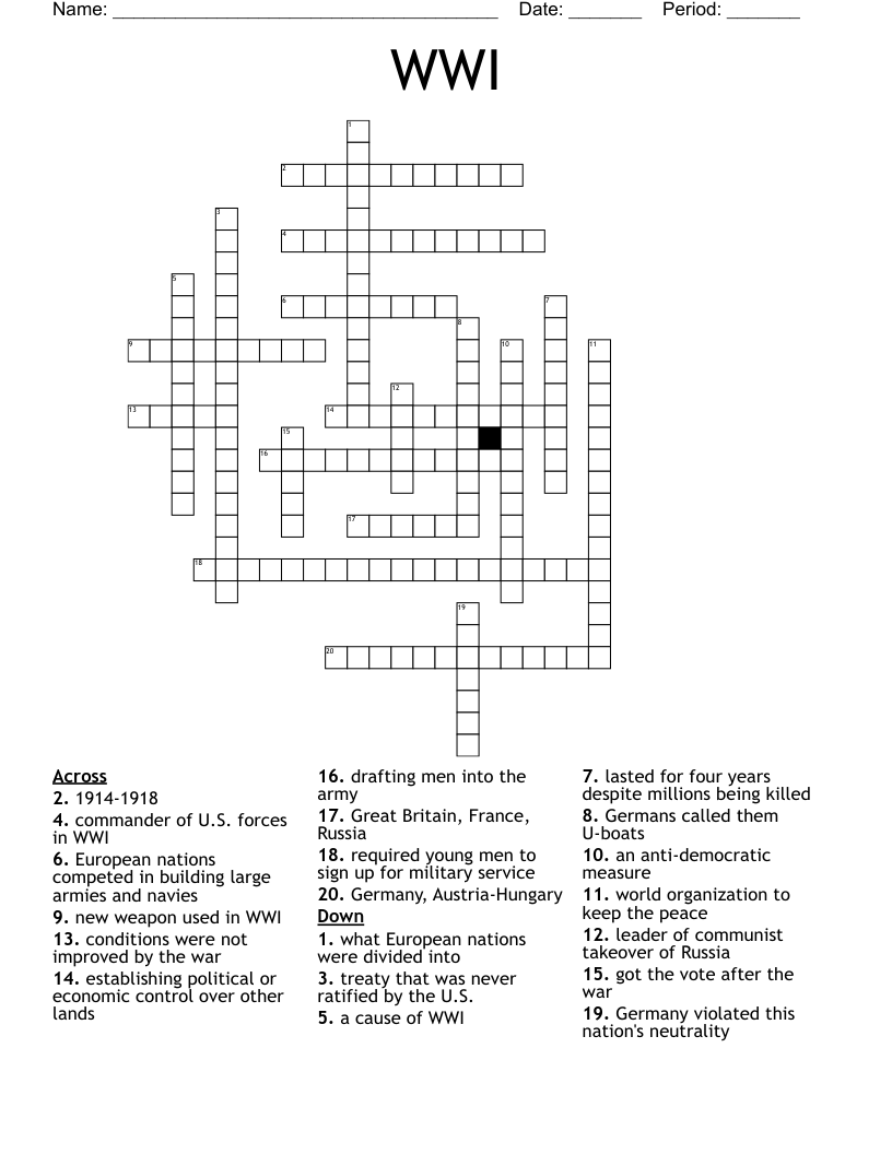 WWI Crossword