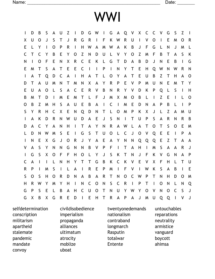 WWI Word Search