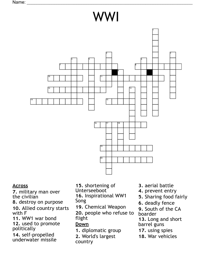 WWI Crossword