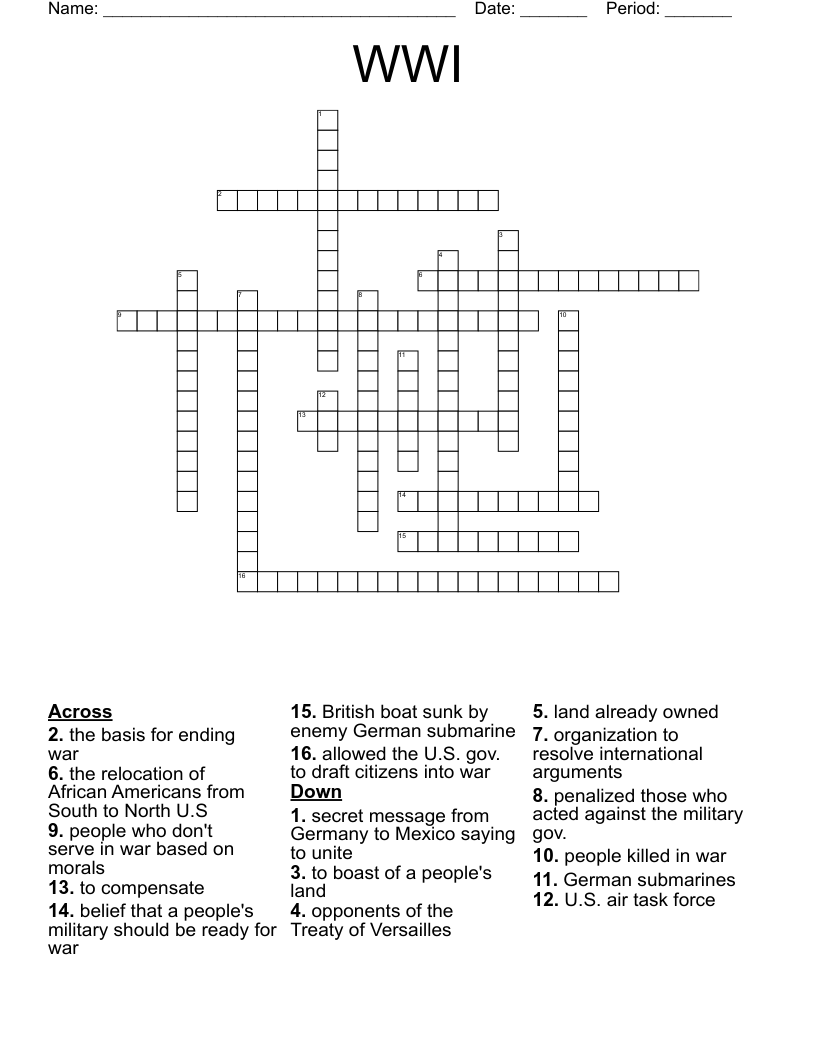 WWI Crossword