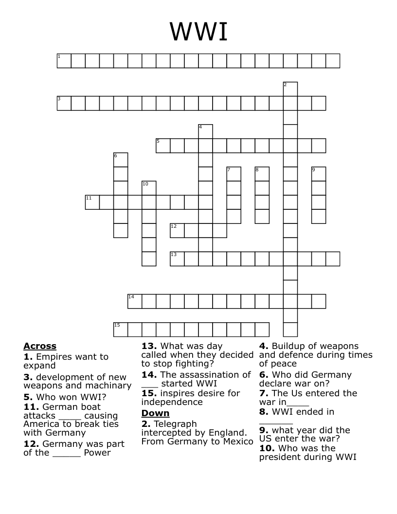 WWI Crossword