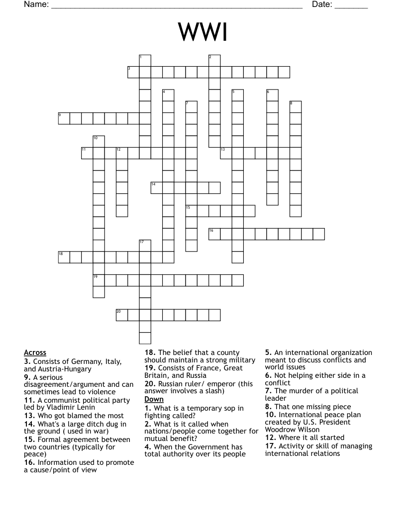 WWI Crossword