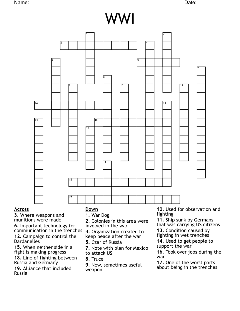 WWI Crossword