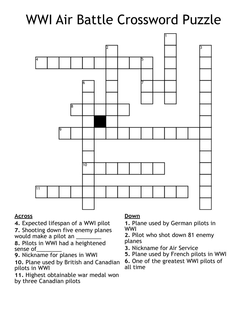 WWI Air Battle Crossword Puzzle