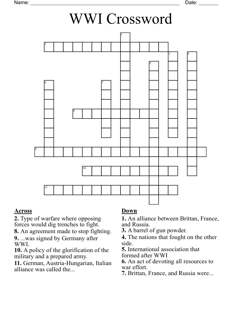 WWI Crossword