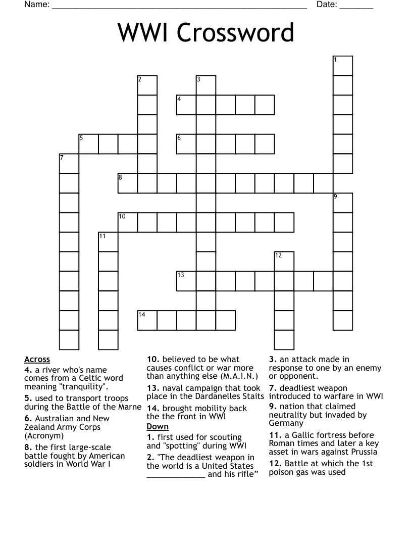 WWI Crossword