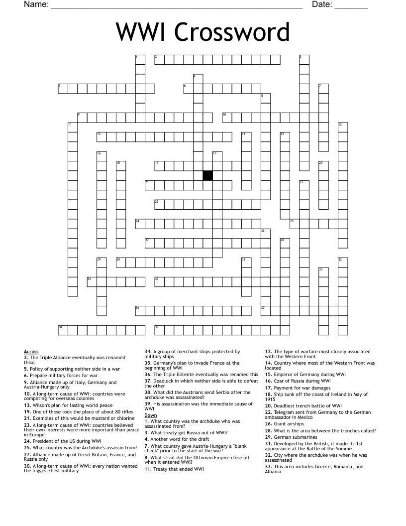 WWI Crossword