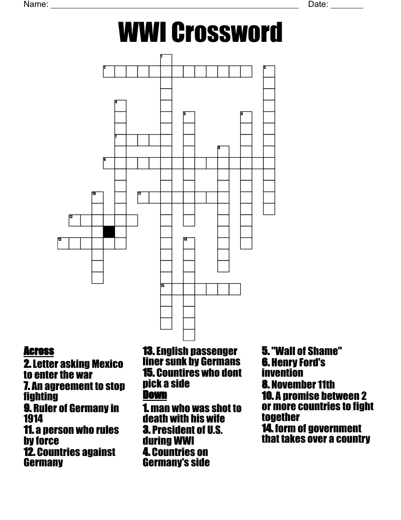 WWI Crossword