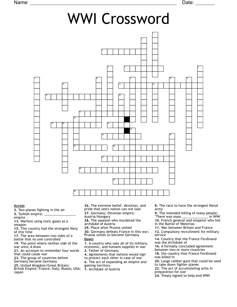 WWI Crossword