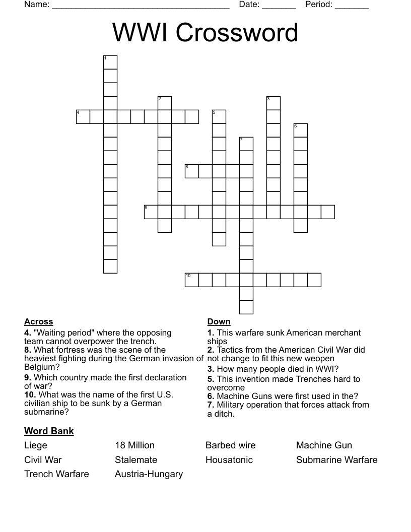 WWI Crossword