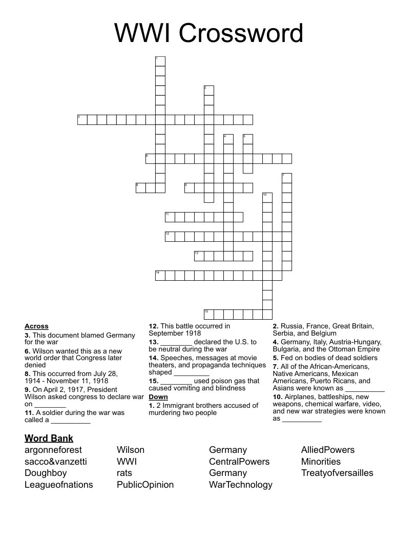 WWI Crossword