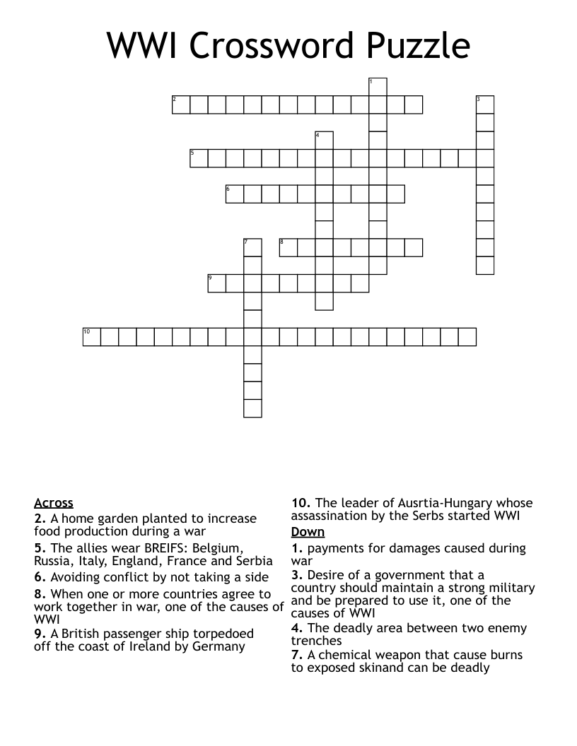 WWI Crossword Puzzle