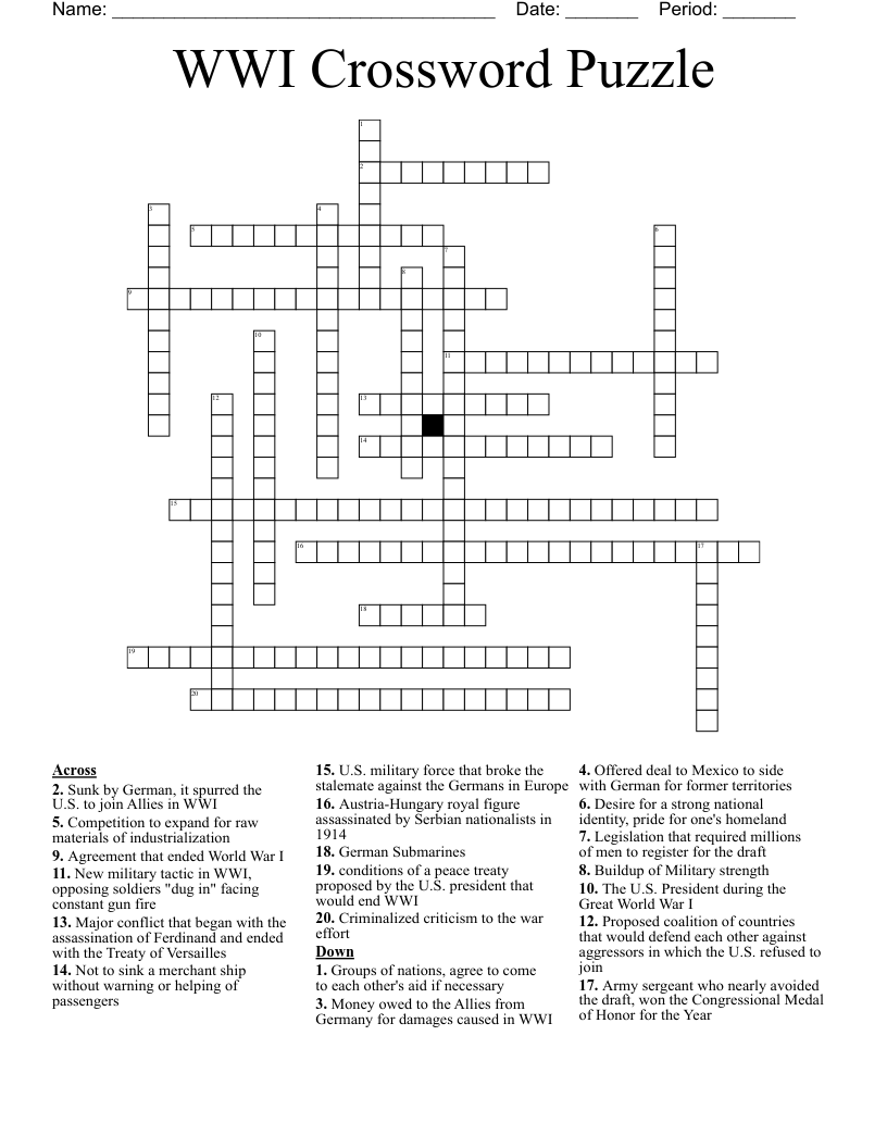 WWI Crossword Puzzle