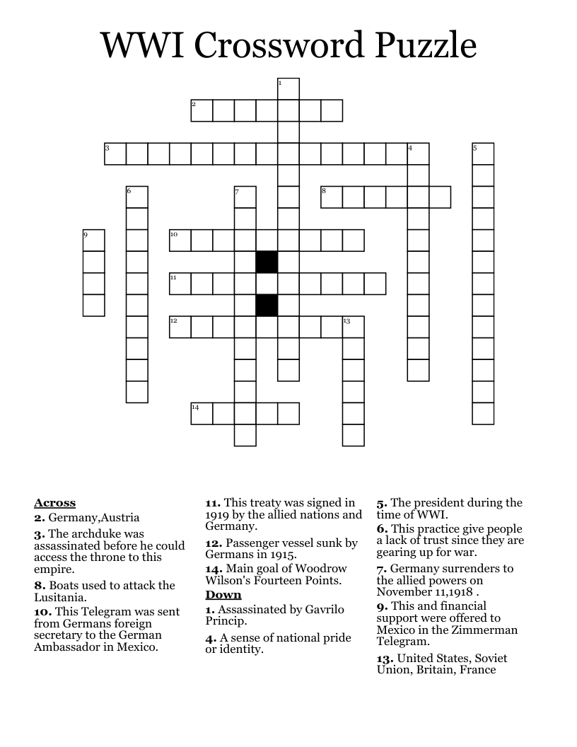 WWI Crossword Puzzle