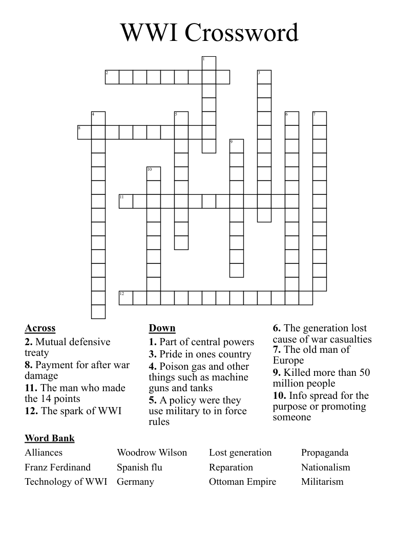 WWI Crossword 