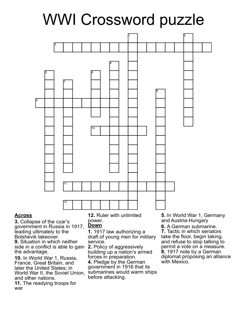 WWI Crossword puzzle 