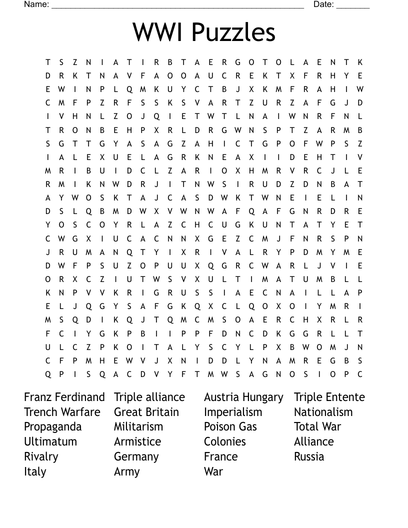 WWI Puzzles Word Search