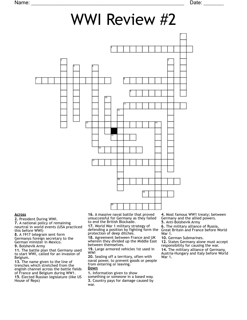 WWI Review #2 Crossword