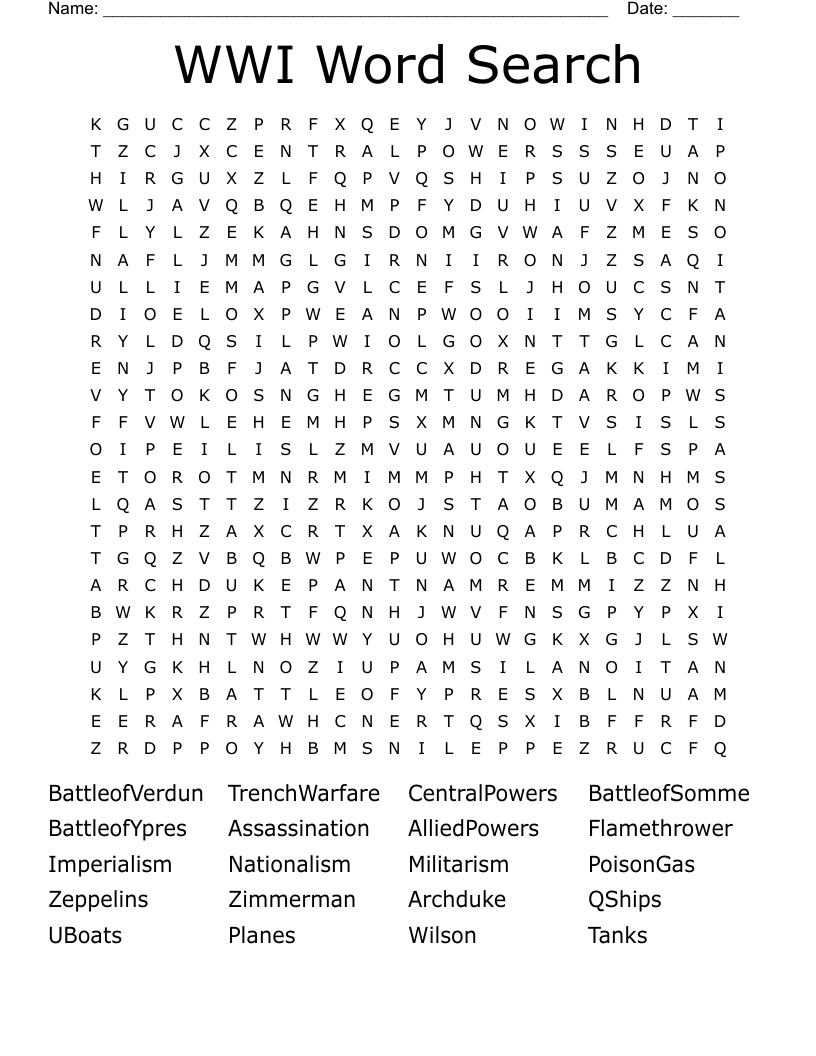 WWI Word Search