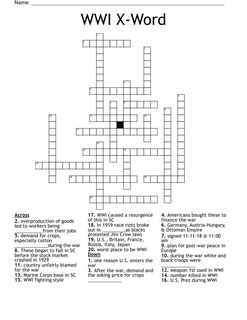 WWI X-Word Crossword