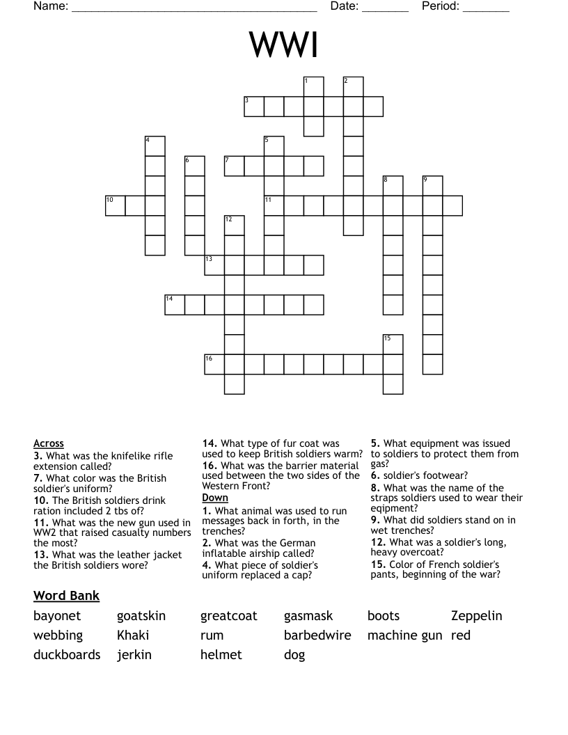 WWI  Crossword