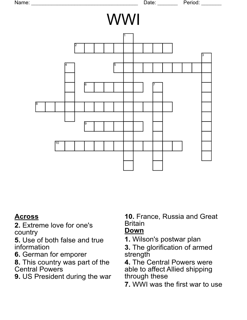 WWI  Crossword