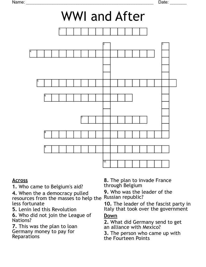 WWI and After Crossword