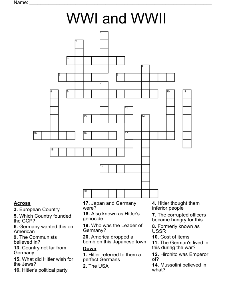 WWI and WWII Crossword