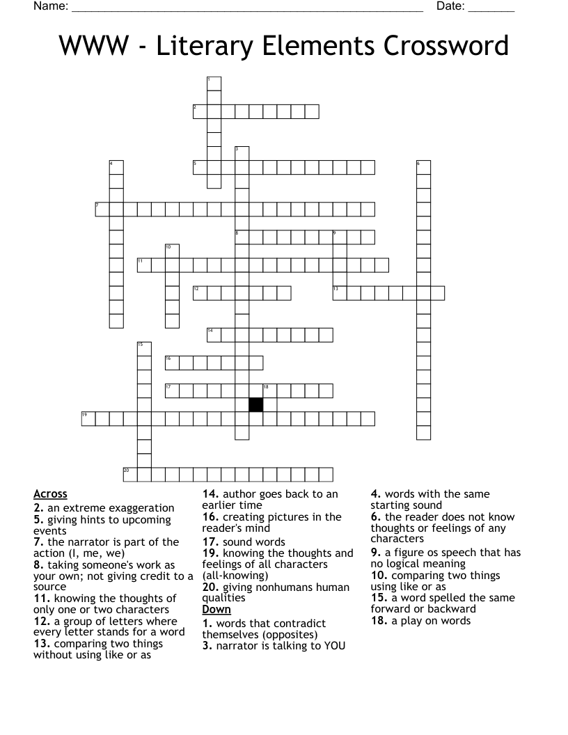 WWW - Literary Elements Crossword