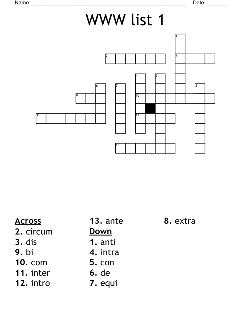 WWW list 1 Crossword