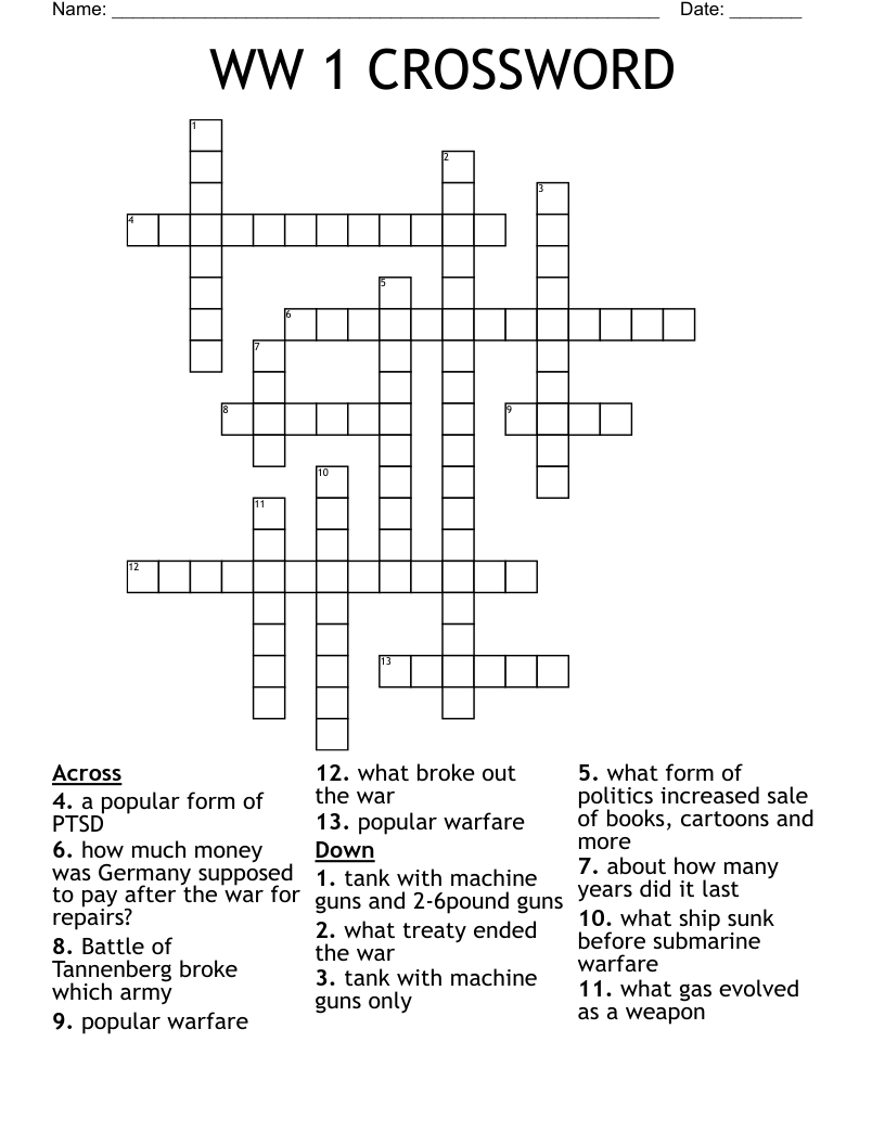 WW 1 CROSSWORD