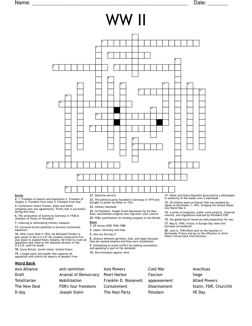 WW II Crossword