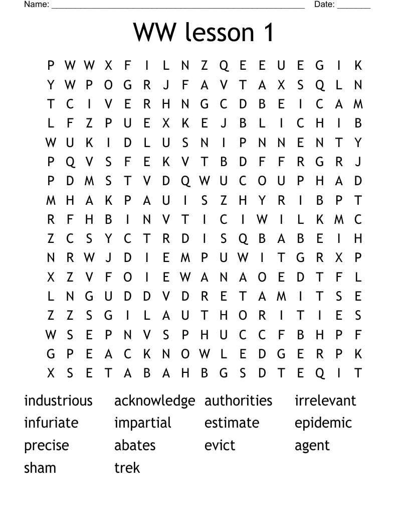 WW lesson 1 Word Search