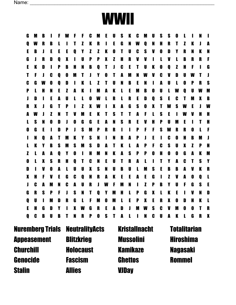 WWll Word Search