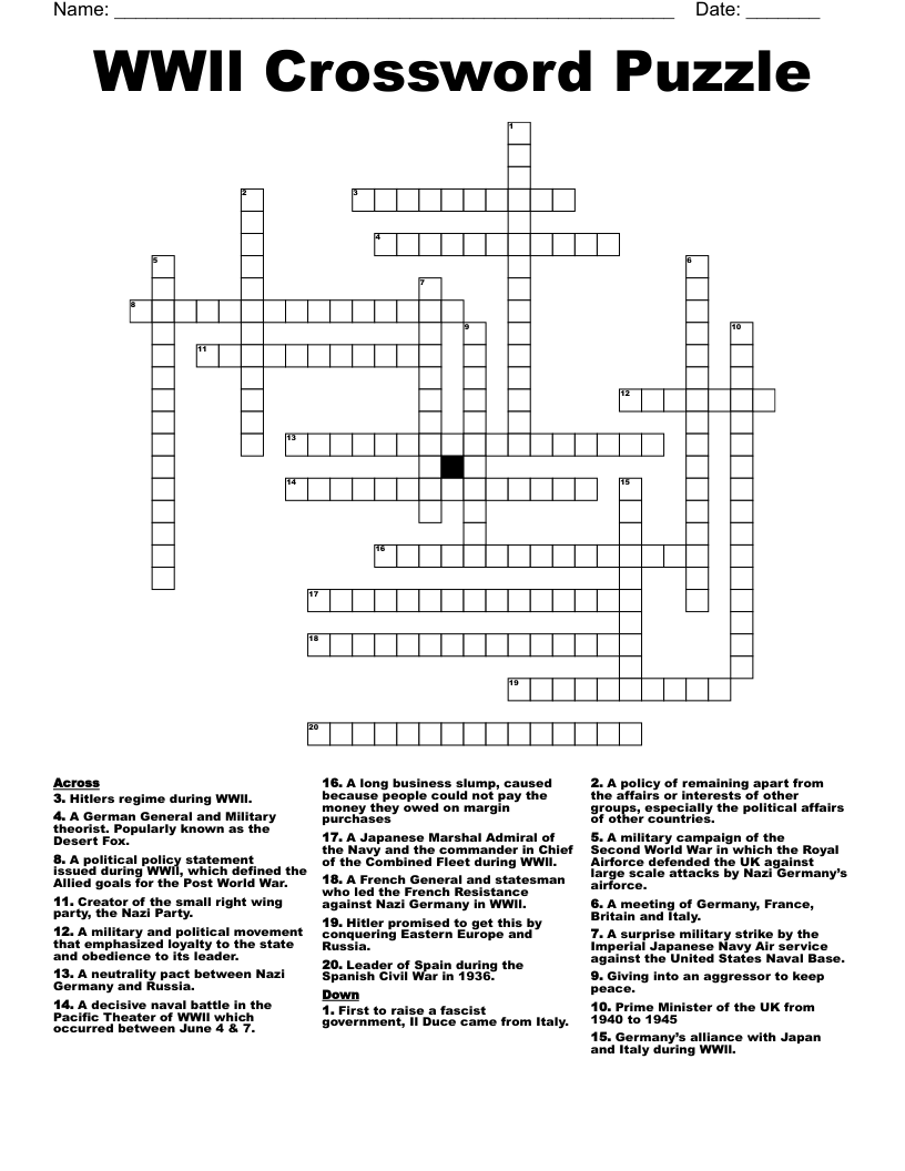 WWll Crossword Puzzle