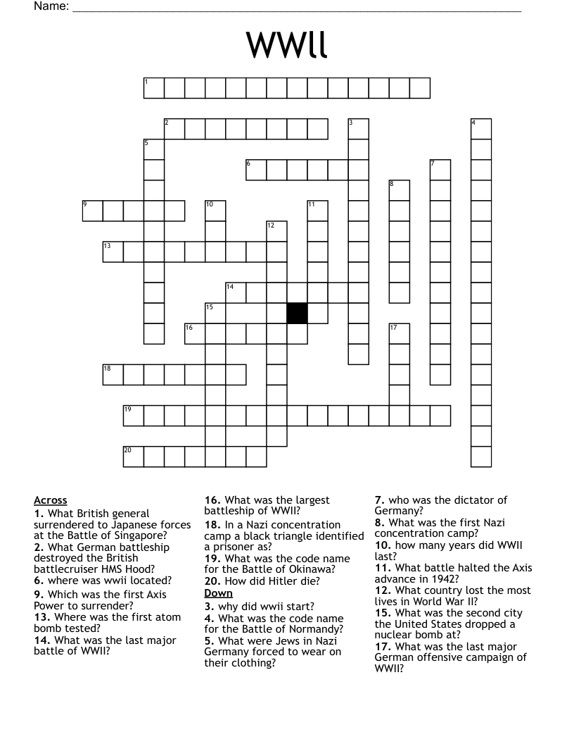 WWll  Crossword