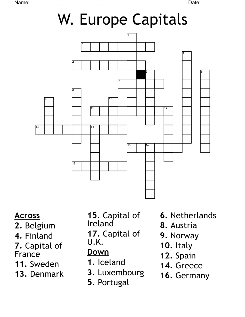 W. Europe Capitals Crossword