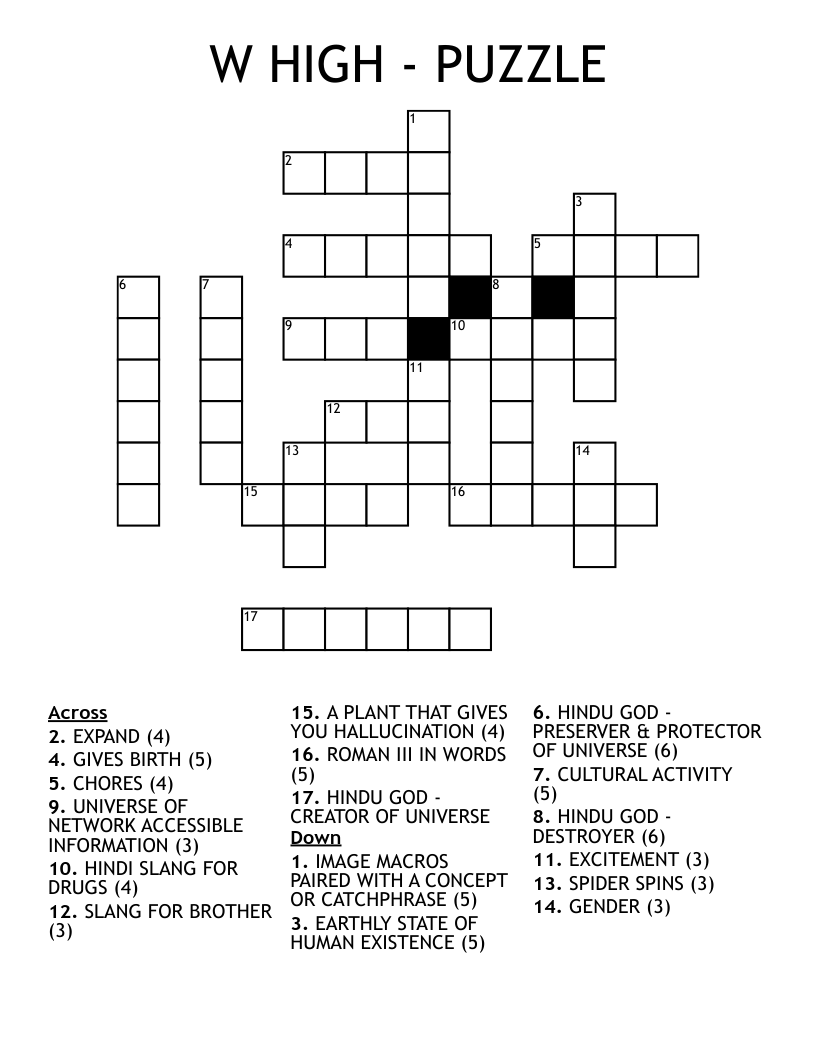 W HIGH - PUZZLE Crossword