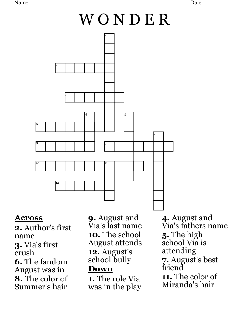 W O N D E R Crossword