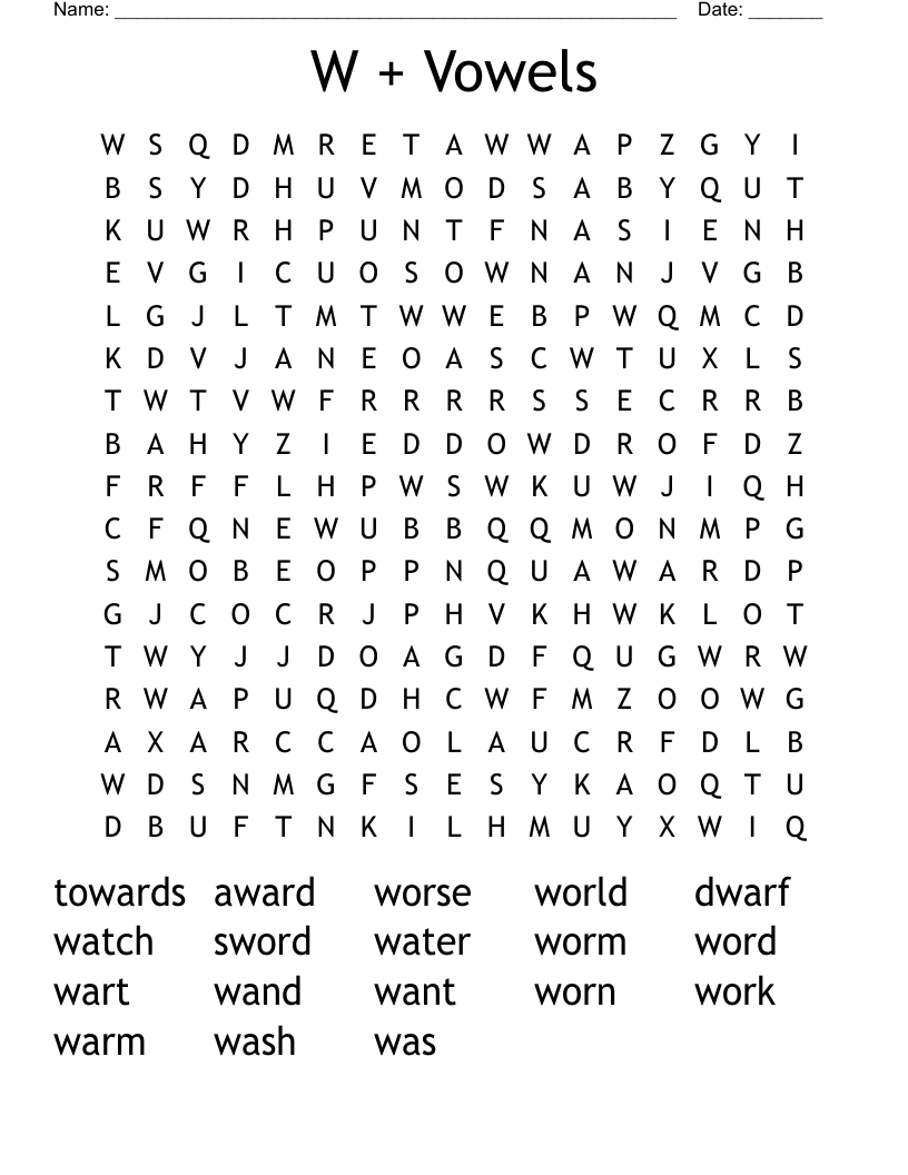 W + Vowels Word Search