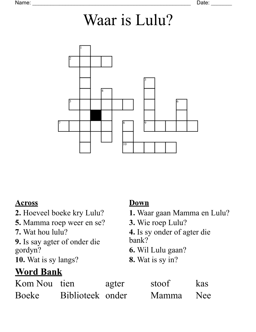 Waar is Lulu? Crossword
