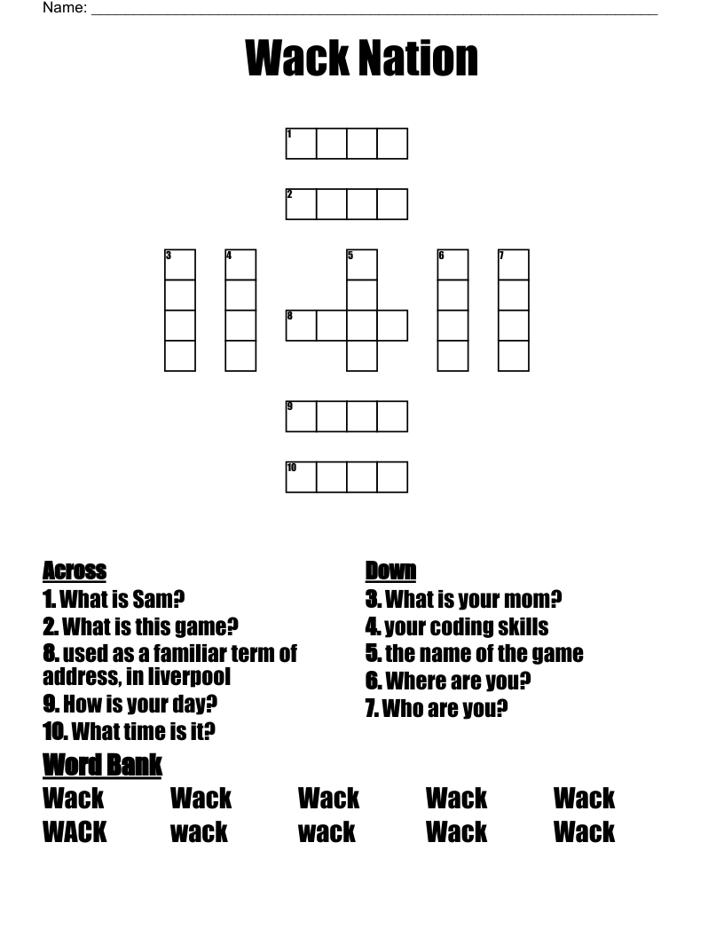 Wack Nation Crossword
