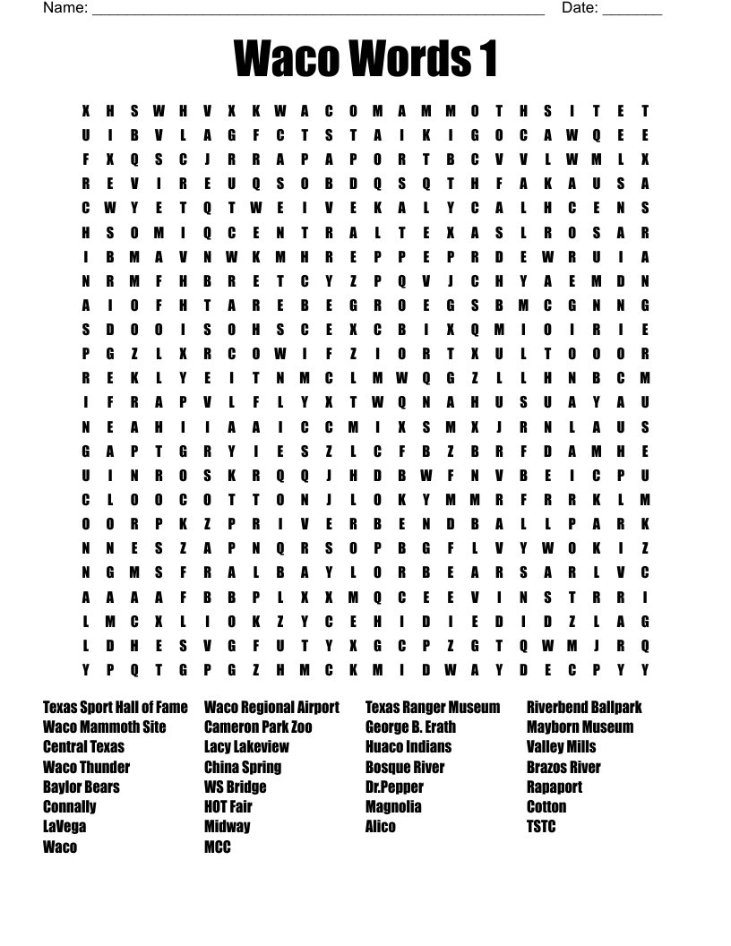 Waco Words 1 Word Search