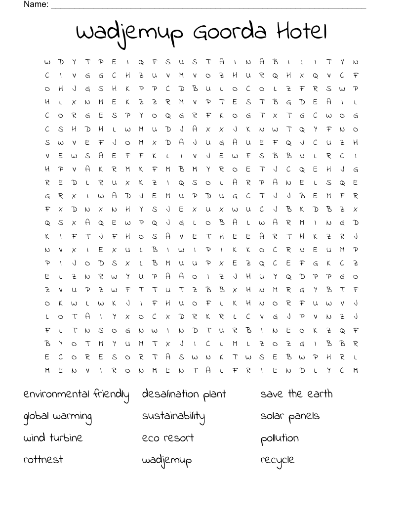 Wadjemup Goorda Hotel Word Search