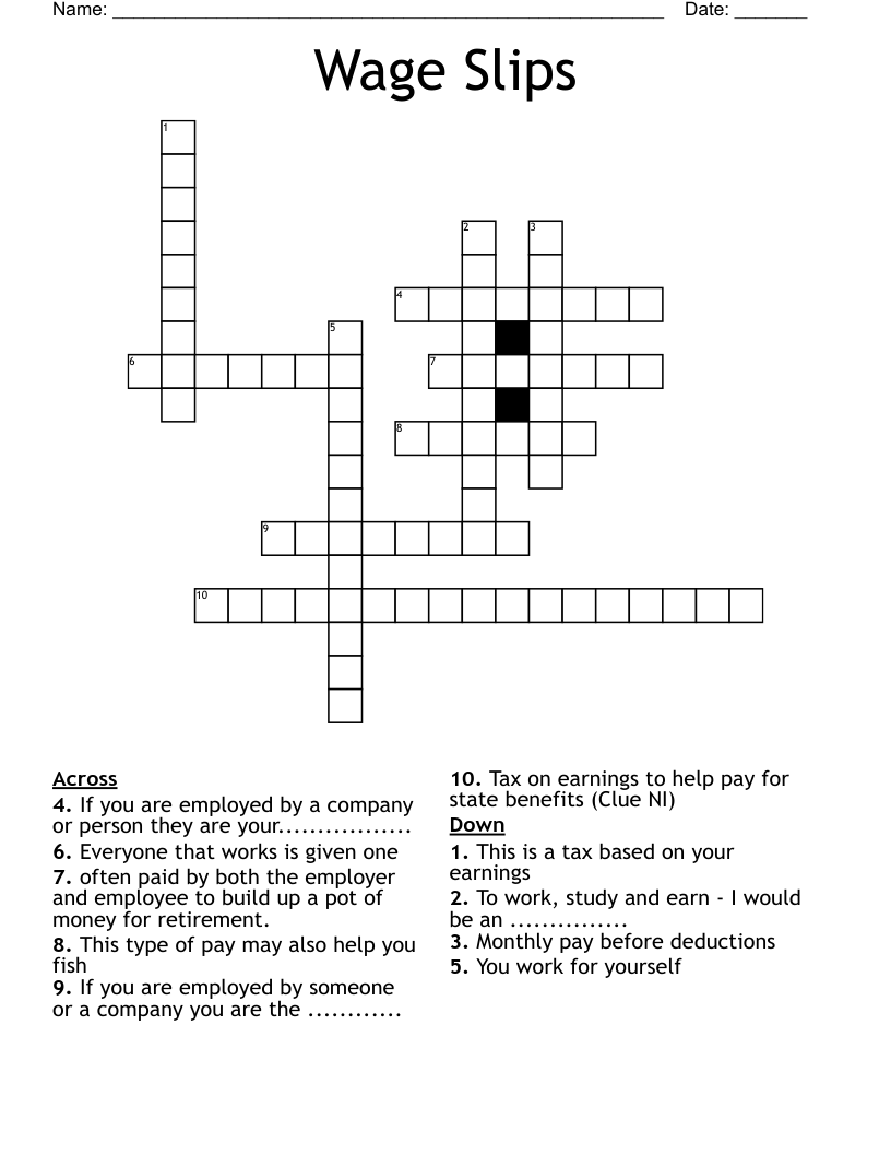 Wage Slips Crossword