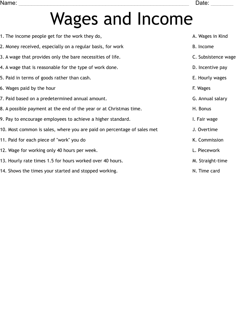 Wages and Income Worksheet