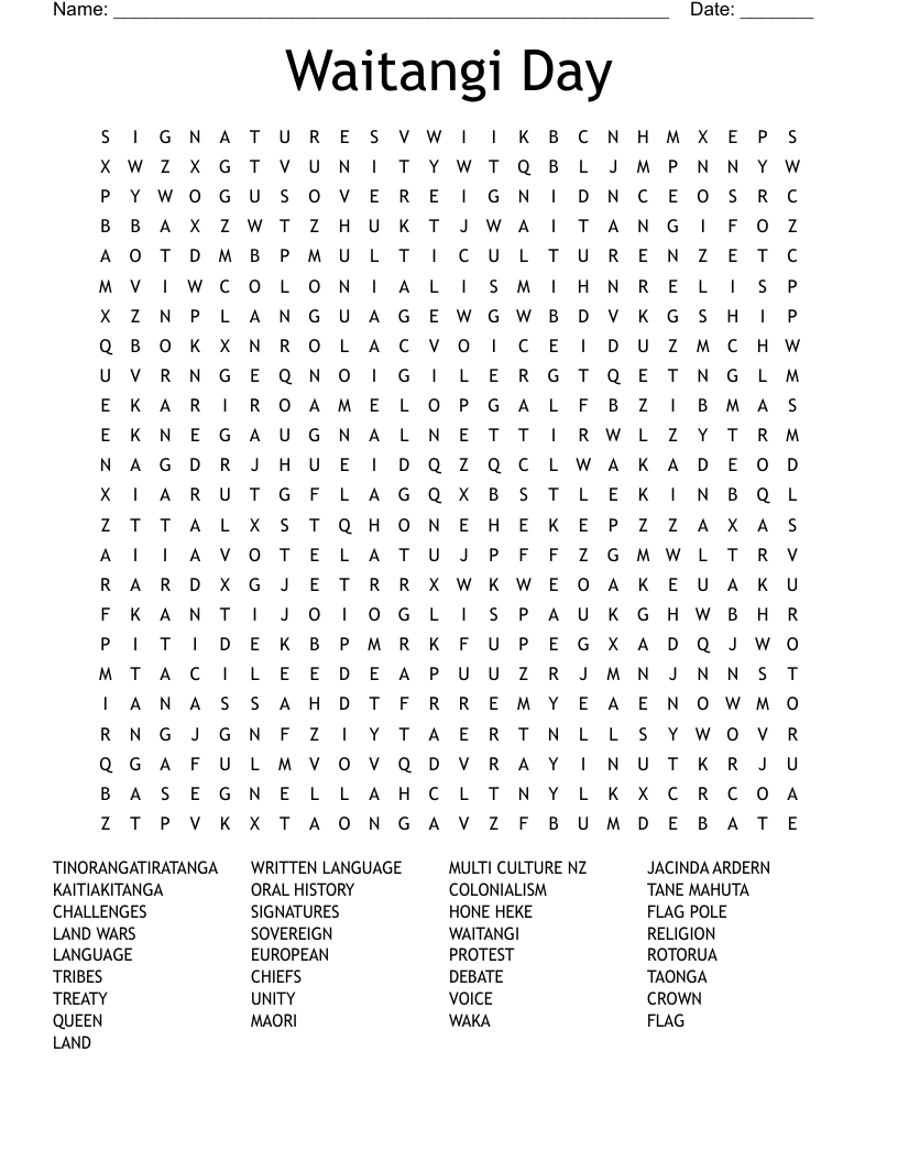 Waitangi Day Word Search