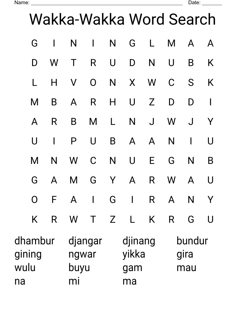Wakka-Wakka Word Search