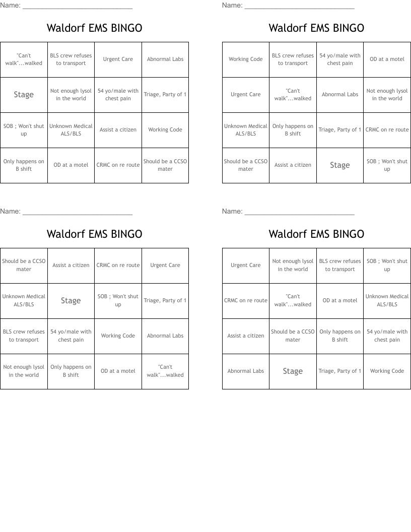 Waldorf EMS BINGO