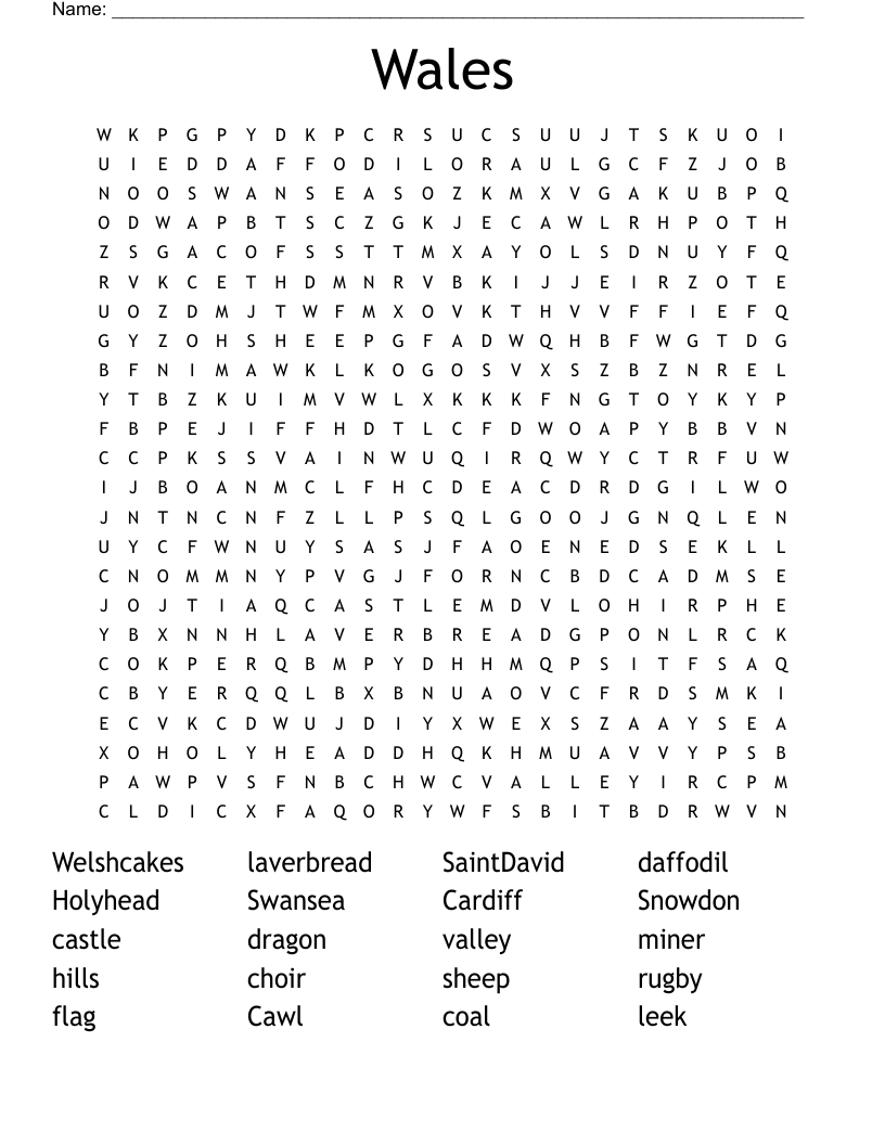 Wales Word Search